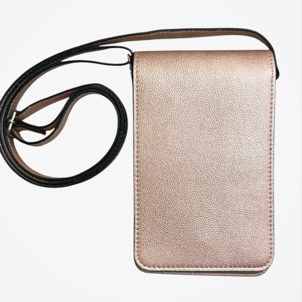 SAVETHEGIRLS EUC Metallic Rose Gold Cellphone Crossbody Bag
